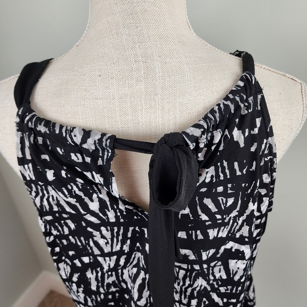 Fashion Bug Black White Sleeveless Tank Blouse Shirt Tie Back Size Large - Picture 5 of 7